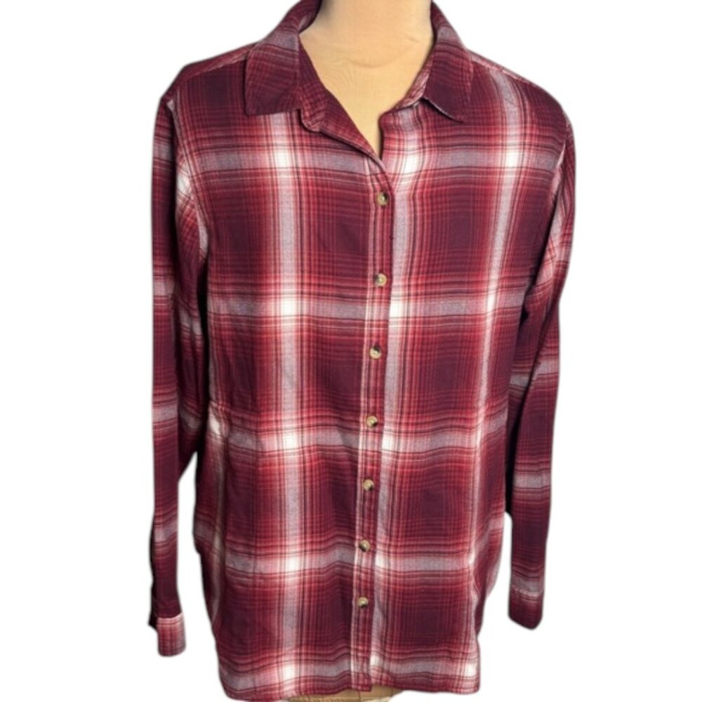Jachs Girlfriend Burgundy Plaid Flannel Button Down Shirt Medium - Picture 1 of 9